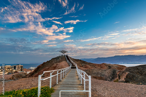 Scenic point of view on the Red Sea and vicinity of desert area, decorative p...