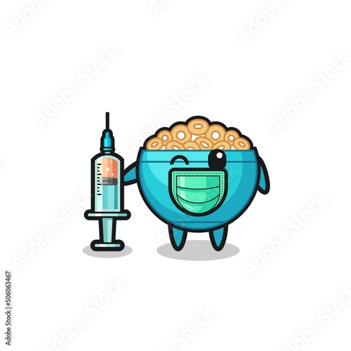 cereal bowl mascot as vaccinator
