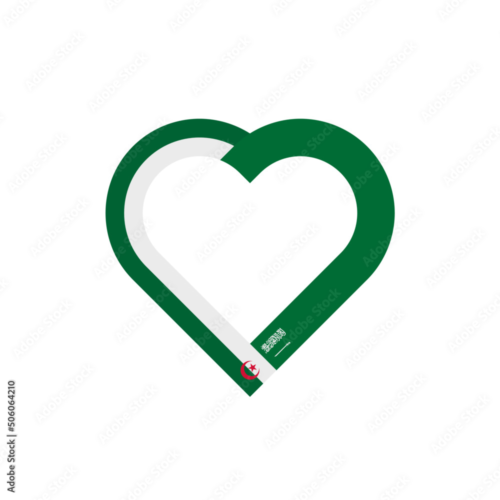 unity concept. heart ribbon icon of algeria and saudi arabia flags. vector illustration isolated on white background unity concept. heart ribbon icon of algeria and saudi arabia flags. vector illustration isolated on white background
