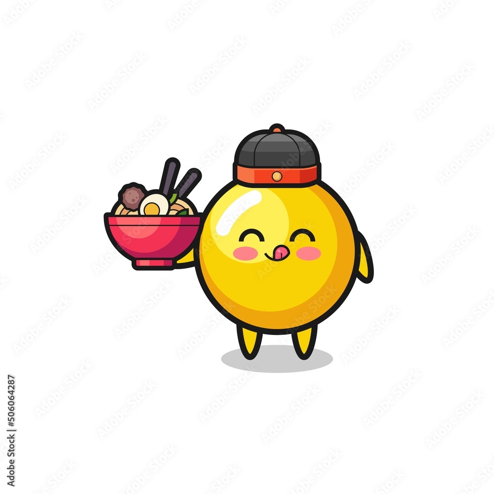 egg yolk as Chinese chef mascot holding a noodle bowl egg yolk as Chinese chef mascot holding a noodle bowl