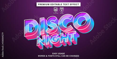 disco night editable text effect, text graphic style, font effect.