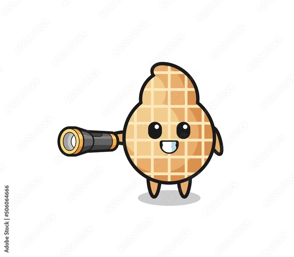 peanut mascot holding flashlight peanut mascot holding flashlight