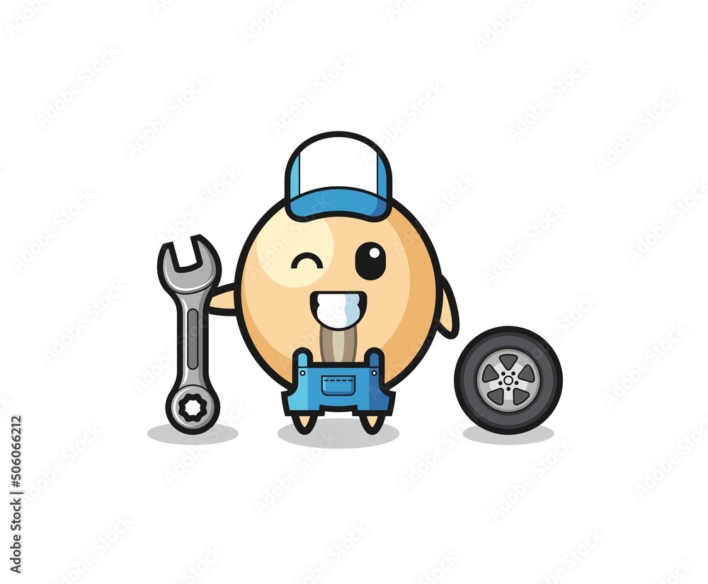 the soy bean character as a mechanic mascot