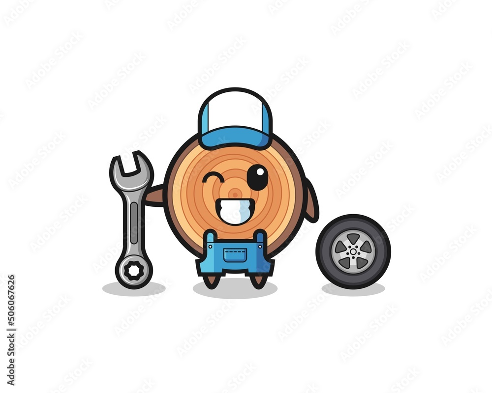 the wood grain character as a mechanic mascot