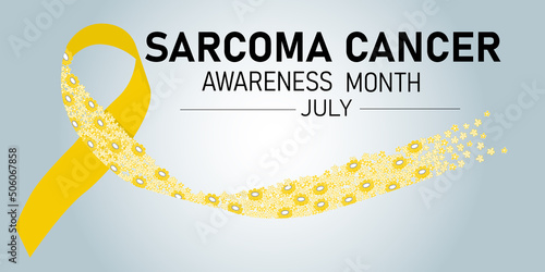 Sarcoma Cancer ribbon. Horizontal illustration of ribbon with flowers