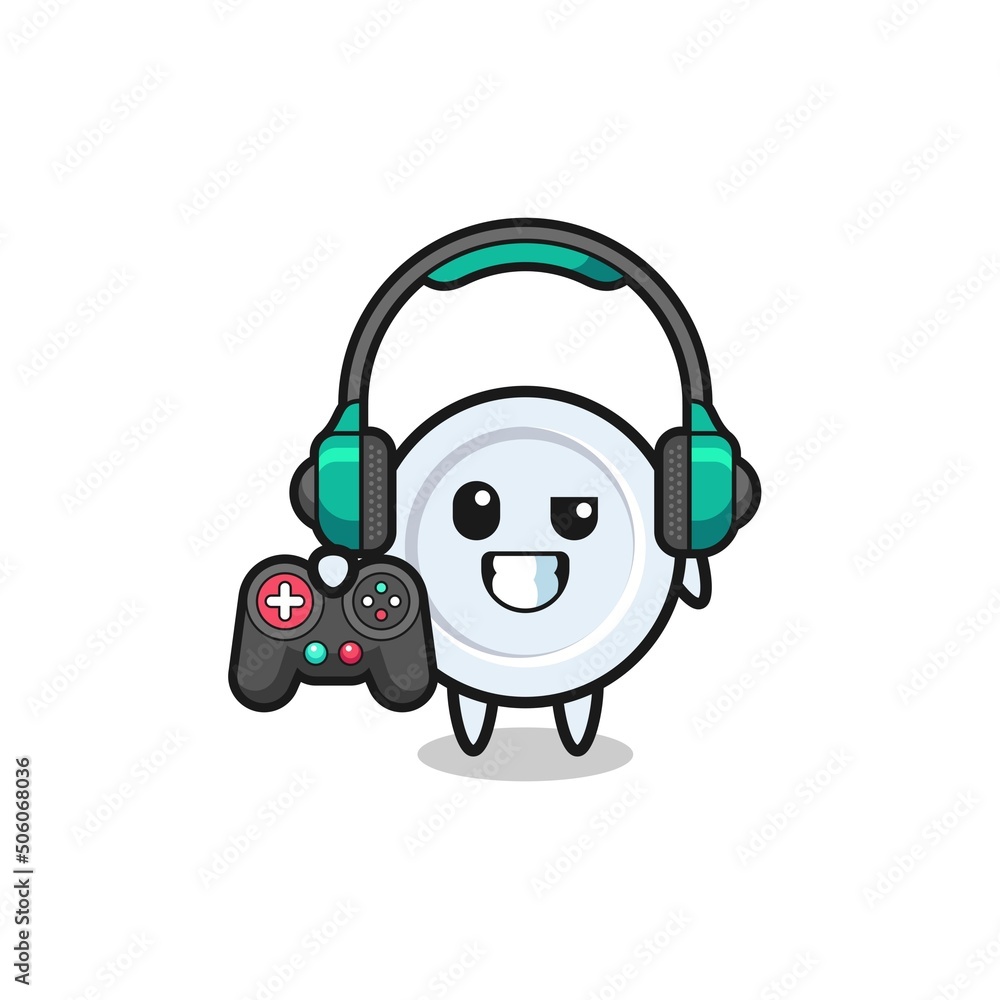 plate gamer mascot holding a game controller plate gamer mascot holding a game controller