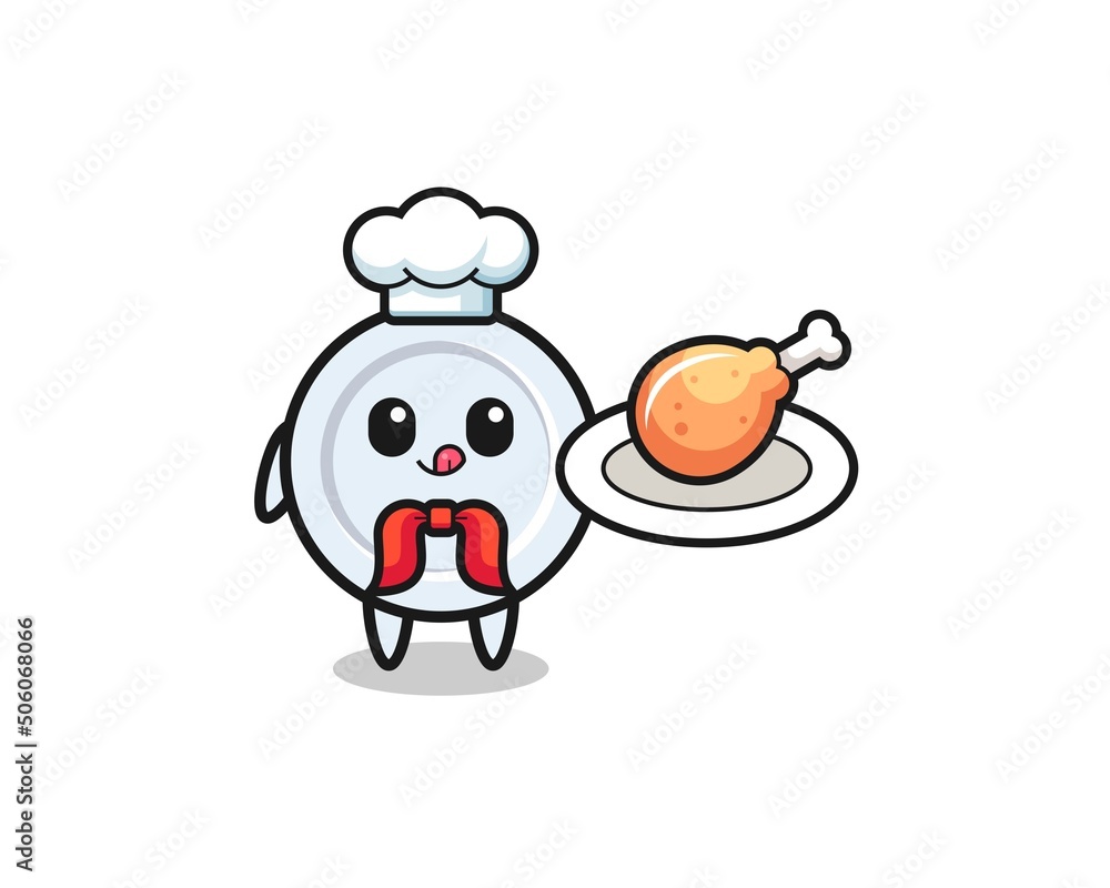 plate fried chicken chef cartoon character