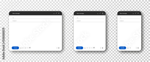 Mail window template set for laptop, tablet and phone. Internet mail frame. Vector EPS 10
