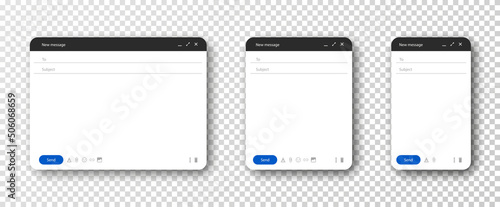 Mail window template set for laptop, tablet and phone. Internet mail frame. Vector EPS 10 photo