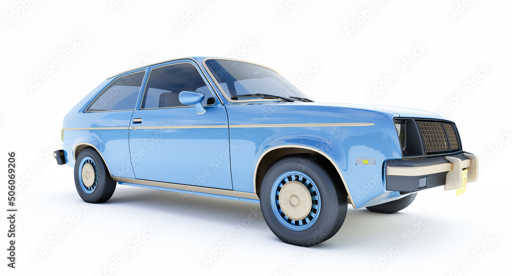 3D render of blue 3D car isolated on white background