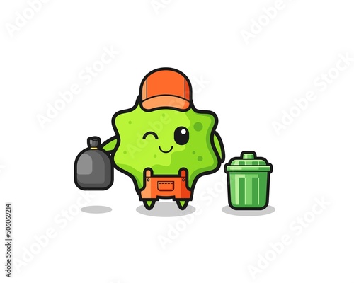 the mascot of cute splat as garbage collector