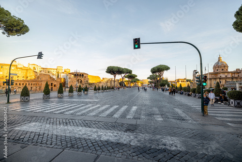 Sunset view on Via dei Monti, road in the centre of the city of Rome. Famous street in Rome photo