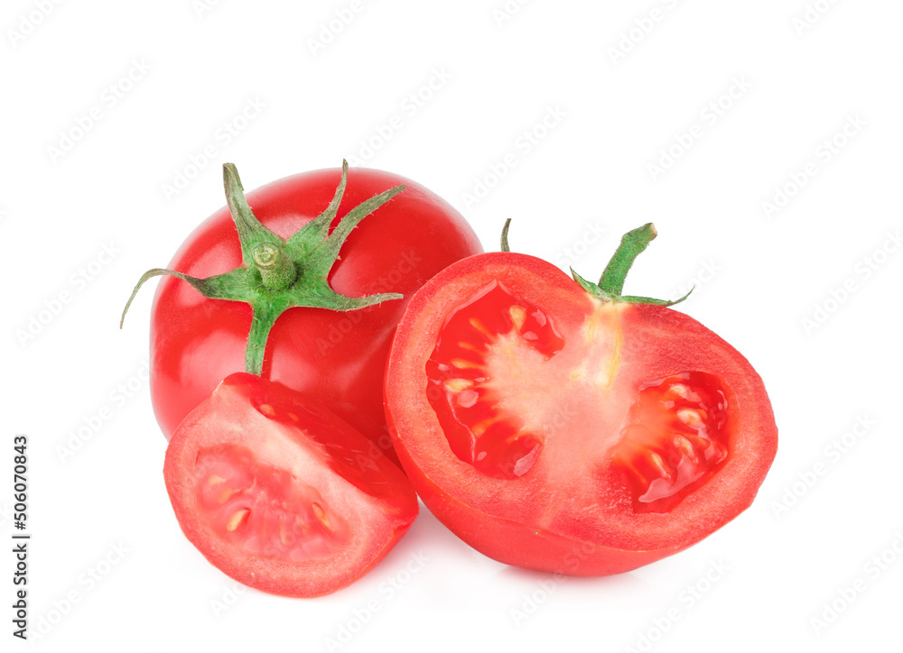 Tomatoes and slices isolated on a white background Tomatoes and slices isolated on a white background