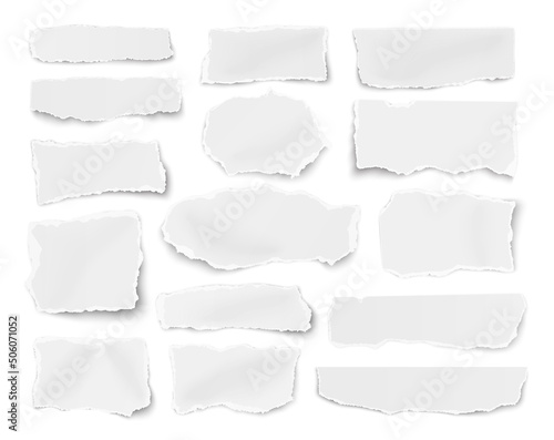 Set of paper different shapes scraps, fragments isolated on white