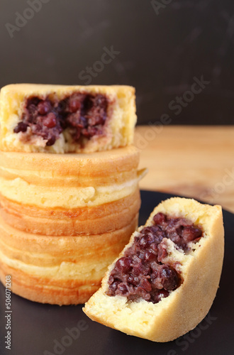 Closeup of Tasty Japanese Azuki Bean Paste(Anko) Filled Dessert Called Obanyaki or Imagawayaki photo