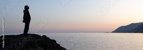 Valokuva dreams and watching at dusk on the seashore, Greece