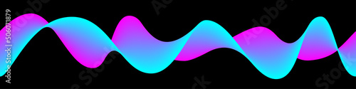Abstract motion wave vector illustration. Pink and blue design element for party, music or technology modern concept isolated on black background