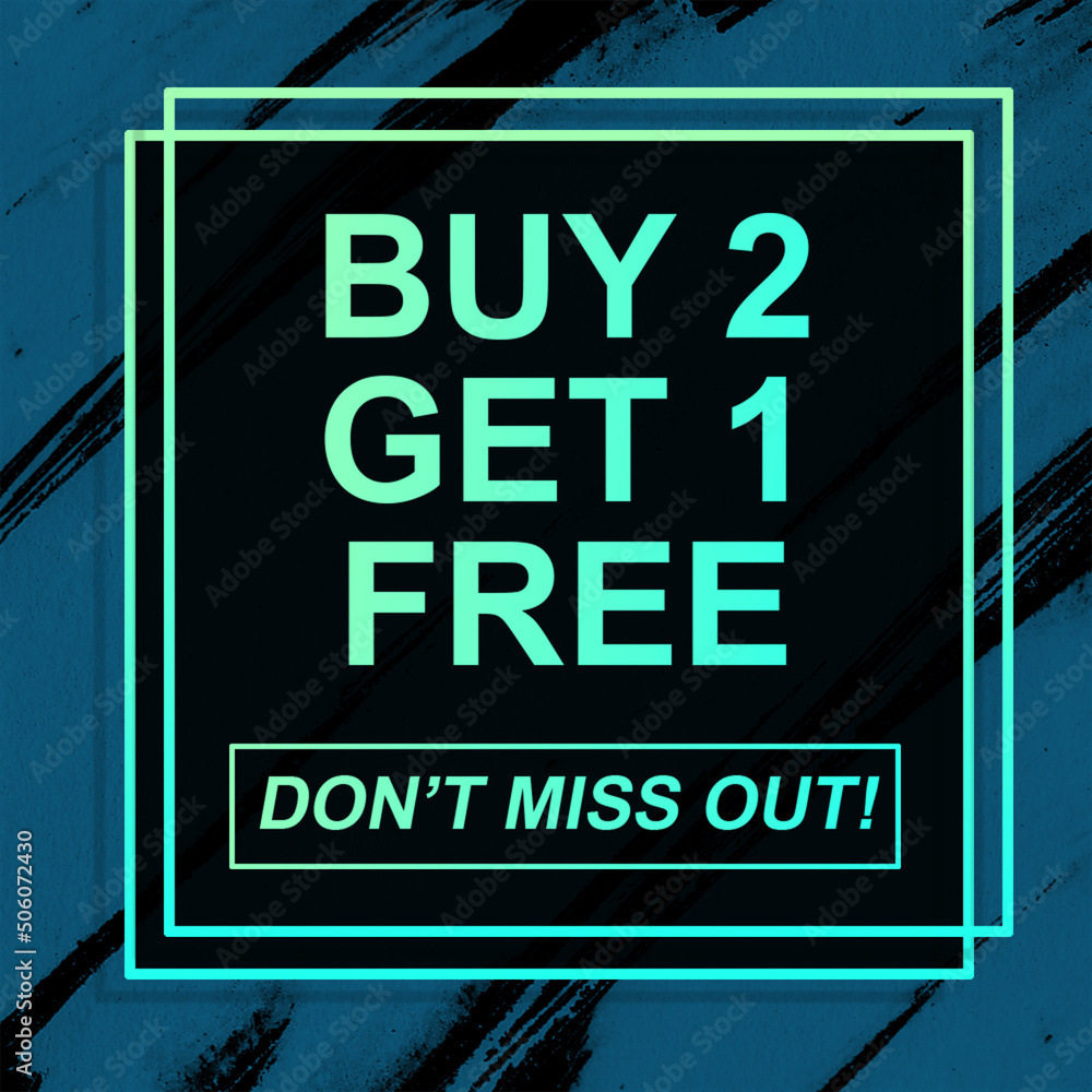 shop now buy 2 get 1 free don't miss out! season sale sign holographic gradient over art white brush strokes acrylic paint on black background illustration shop now buy 2 get 1 free don't miss out! season sale sign holographic gradient over art white brush strokes acrylic paint on black background illustration