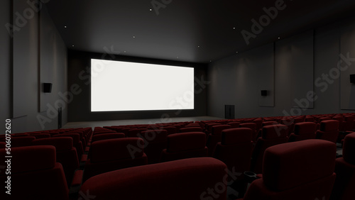white screen movie theater mockup, 3d rendering