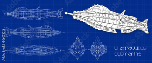 Nautilus Blueprint. Nautilus submarine detailed.  photo