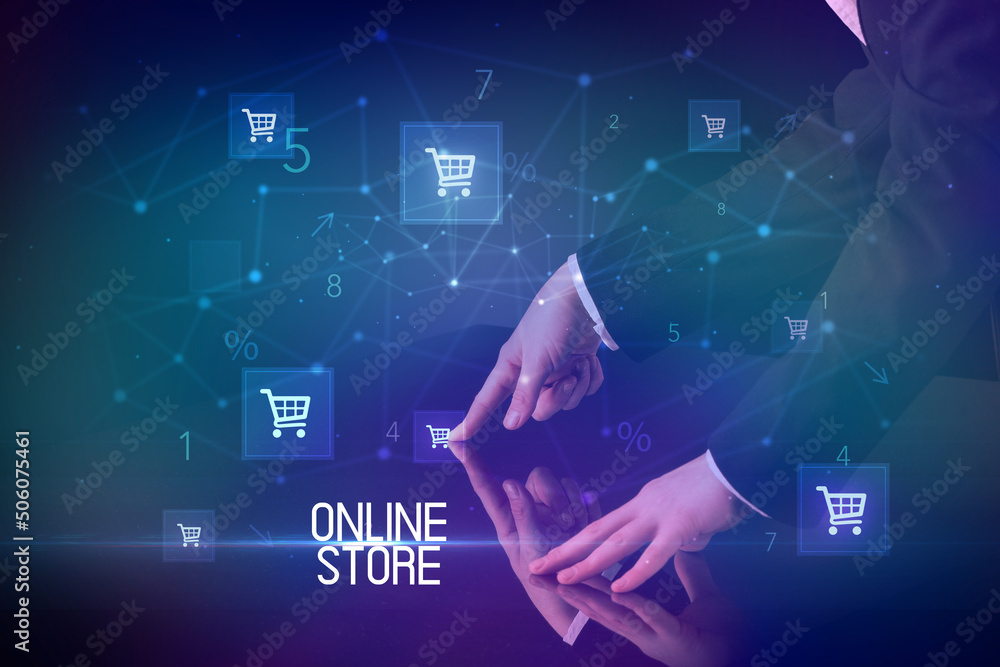 Online shopping concept with shopping cart icons Online shopping concept with shopping cart icons