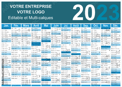Calendrier 2023 Format A3 - pour entreprise avec logo sur 12 mois - multicaque - modifiable