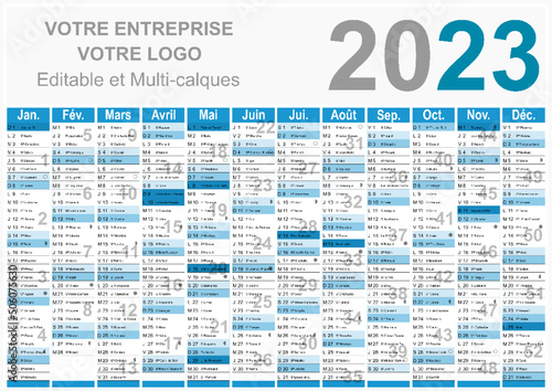 Calendrier 2023 Format A3 - pour entreprise avec logo sur 12 mois - multicaque - modifiable