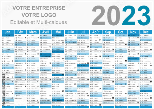 Calendrier 2023 Format A3 - pour entreprise avec logo sur 12 mois - multicaque - modifiable