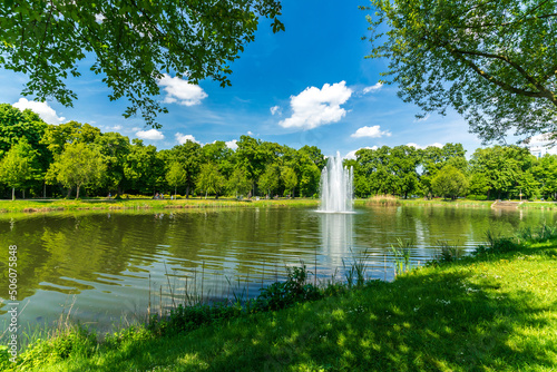 Fototapeta Naklejka Na Ścianę i Meble -  View of the fountain in the Clara Zetkin Park in Leipzig
