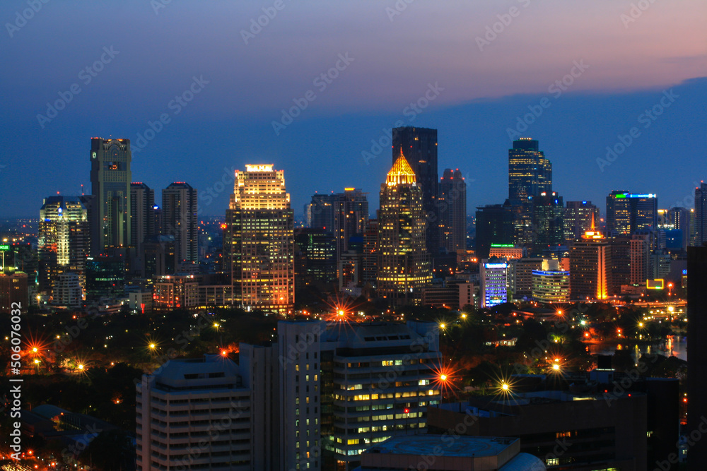Bangkok Skyline include modern building in downtown at night time, is the capital and most populous city of Thailand