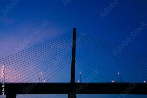 Cable-stayed bridge at sunset time in Bangkok