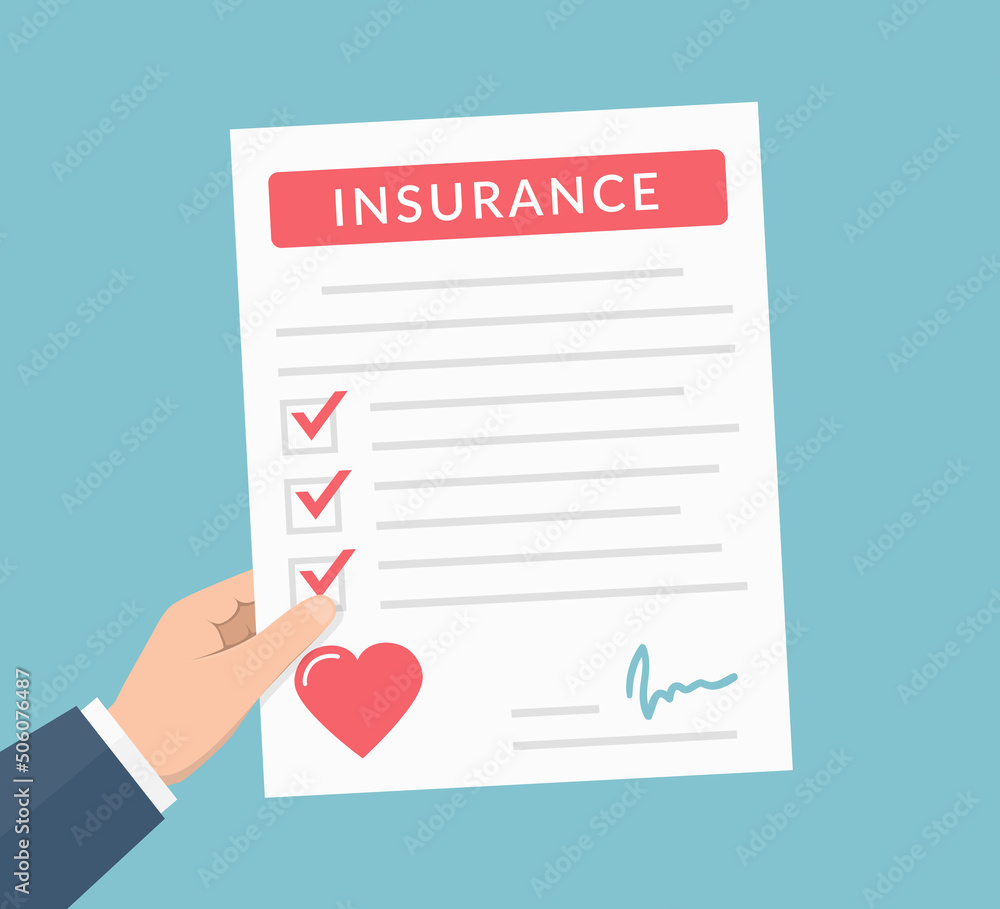 Health insurance concept, hand holding paper with check boxes and signature Health insurance concept, hand holding paper with check boxes and signature