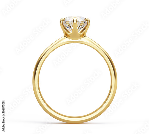 Blank gold jewelery ring with diamond isolated on white - 3d rendering. photo