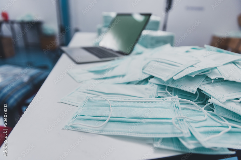 Medical mask in quality check and packing at production mask factory Medical mask in quality check and packing at production mask factory