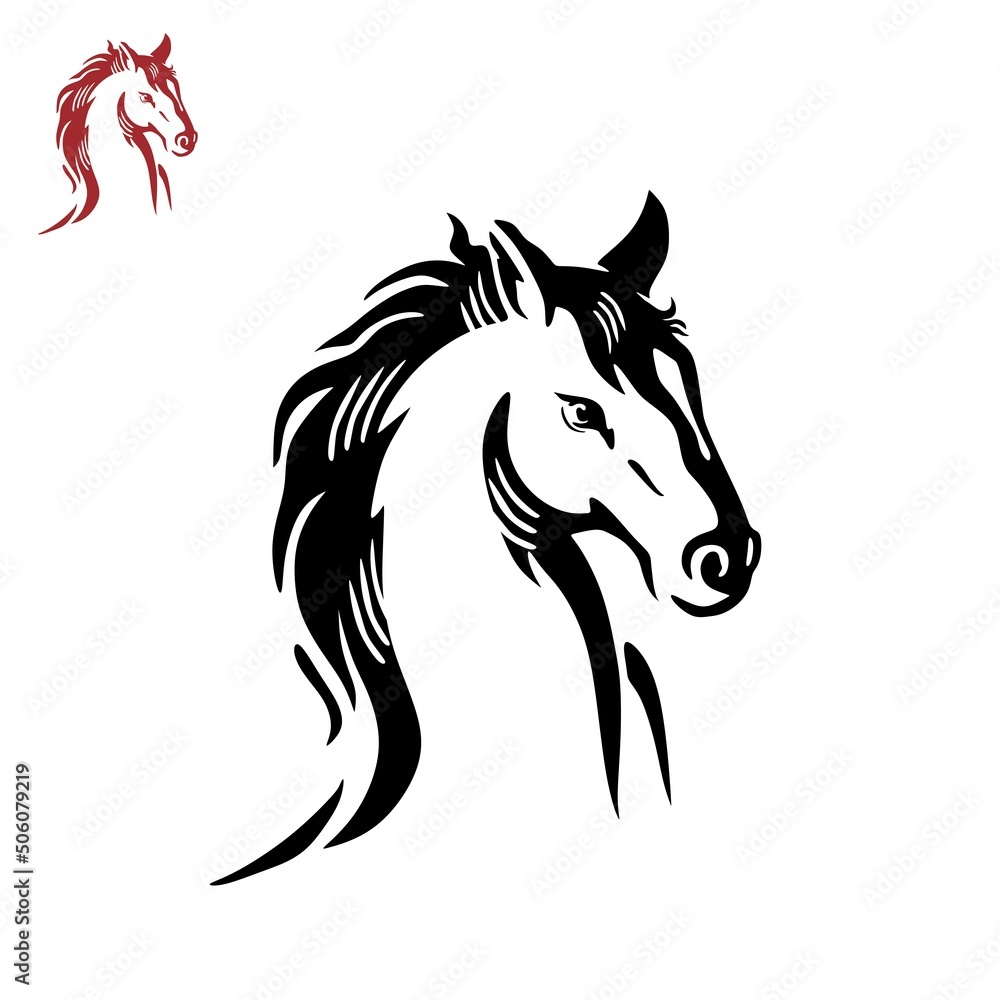 horse head logo, silhouette of great hrse face closeup vector illustrations
