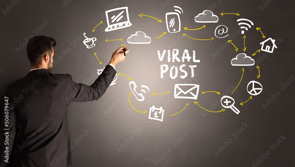 businessman drawing social media icons businessman drawing social media icons