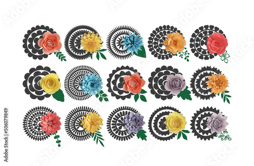 Rolled Flowers with Leaves and Branches 3d Paper Flower Template for cutting machine