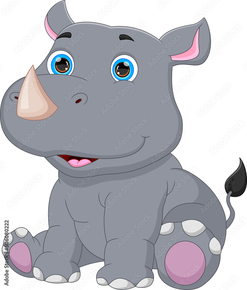 Fototapeta premium cute baby rhino cartoon on white background
