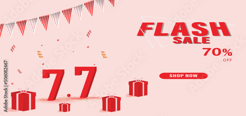 Vector of 7.7  Shopping Day Poster or banner . Sales Banner Template Design for Social Media and Website. 7 7 Online Shopping Day Sale Banner Vector Illustration
