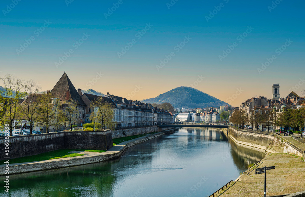 Besancon city on the river on a clear summer day in Burgundy France