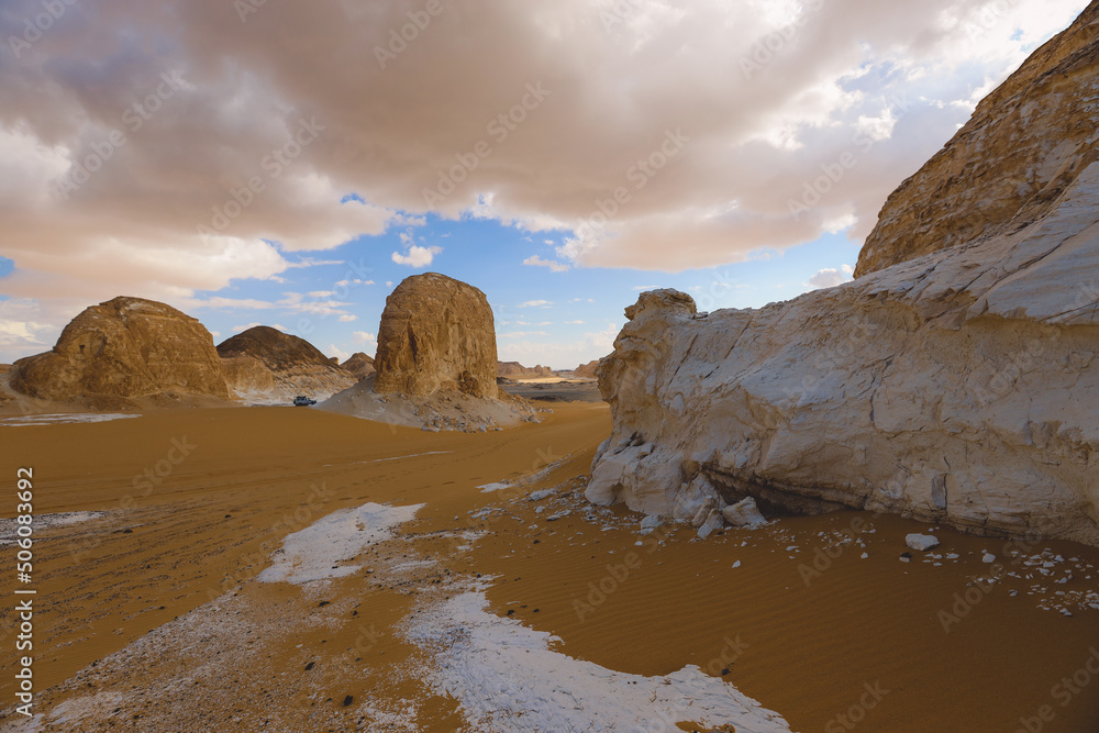 Panoramic View to the Sandy Formations in the White Desert Protected Area, National Park in the Farafra Oasis, Egypt