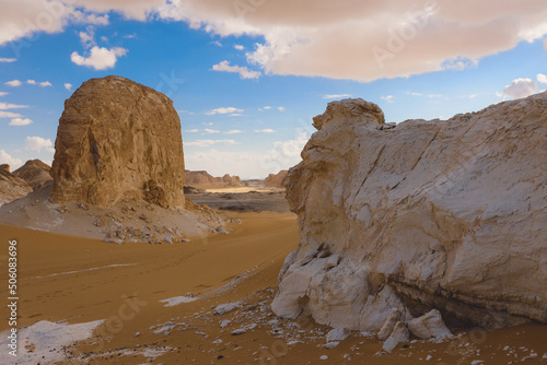 Panoramic View to the Sandy Formations in the White Desert Protected Area, National Park in the Farafra Oasis, Egypt