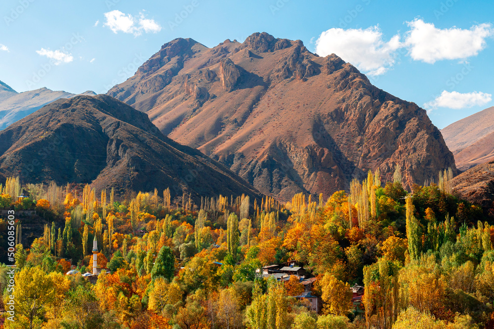 Obraz premium beautiful village decorated with autumn colors