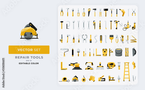 Repair tools vector illustrations. Construction tools equipment. color editable Eps 10.