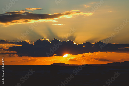 Sunset Views among Beautiful Sand Formations in the White Desert Protected Area, is National Park in the Farafra Oasis, Egypt