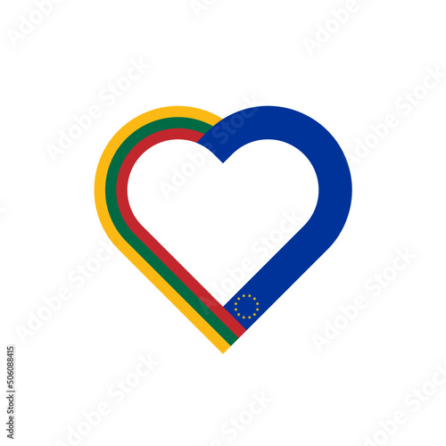 unity concept. heart ribbon icon of lithuania and european union flags. vector illustration isolated on white background
