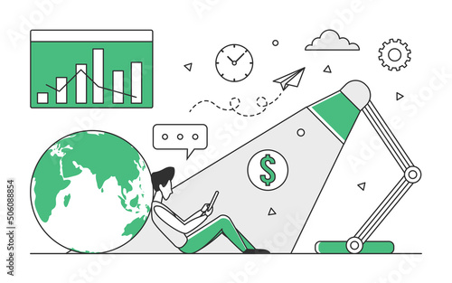 Worldwide new market trends. Global tendency and international forecasting vector monocolor illustration