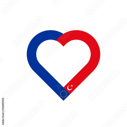 unity concept. heart ribbon icon of european union and turkey flags. vector illustration isolated on white background