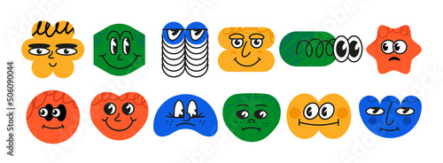 Fotografia Set of vector big-eyed funny geometric objects of different shapes with emotions on the face