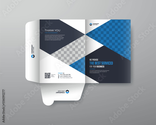 Business folder for files, presentation folder blue and black color design. the layout is for posting
Information about the comapany, corporate folder, text, modern, Creative.